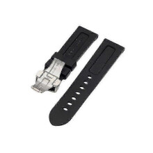 (24mm black buckle, Black) Butterfly Buckle Watch Strap Watch Band Silicone Rubber Watch Band Replacement For Panerai Strap Tools Steel Buckle