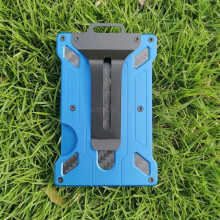 (Blue Card Holder) Slim RFID Blocking Credit Card ID Holder Money Clip Carbon Fiber Aluminum Metal Hot