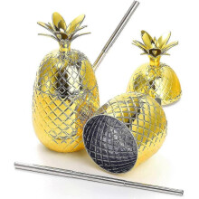 2 Pcs 500ml Pineapple Drink Cups Tumbler with Stretched Straw Wineglass Drinking Cocktail Beer Juice