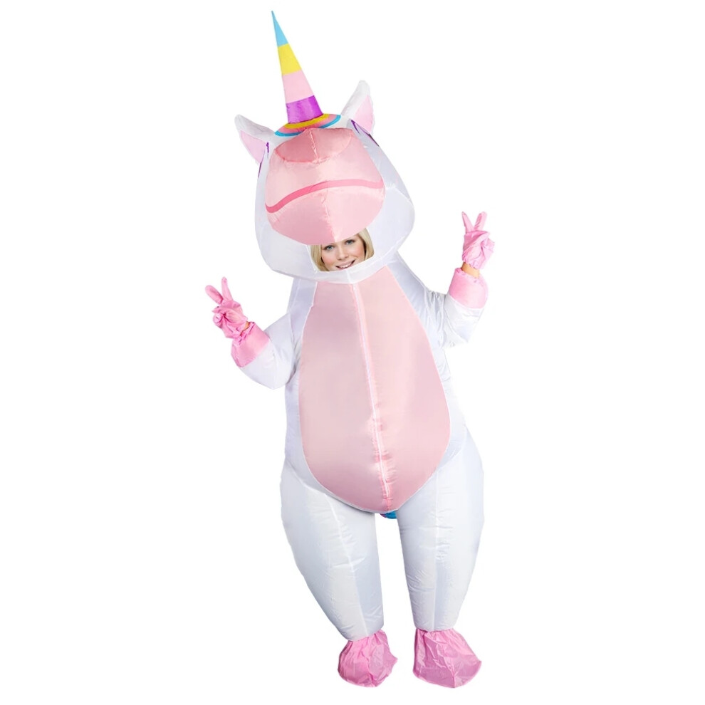 Flemye (, 155-190Cm) Unicorn Inflatable Costume Halloween Decoration Full Body Air Blow Up Man And Women Men Adult Carnival Mascot Christmas Cosplay White