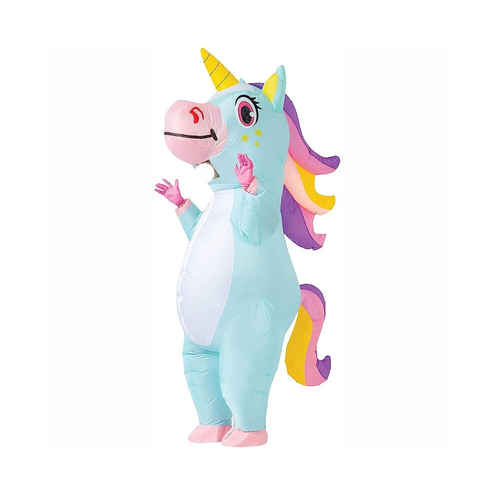 Flemye (, 155-190Cm) Unicorn Inflatable Costume Halloween Decoration Full Body Air Blow Up Man And Women Men Adult Carnival Mascot Christmas Cosplay Blue