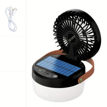 (1pc Black) A Portable Solar-Powered Fan Light That Offers Four Lighting Options And Three Wind Speed Settings. It Can Be Charged Via Solar Energy Or USB
