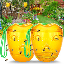 Wasp Trap Bee Traps Catcher, NonToxic Reusable Yellow Jacket Trap, Outdoor Hanging Wasp Hornet Insect Killer (2 Pack,Orange)