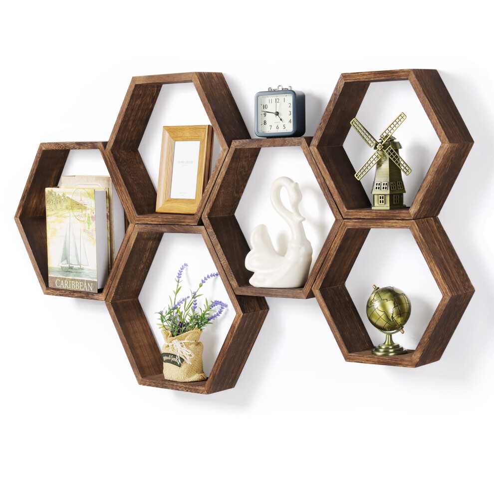 Hexagon Floating Shelves Set Of 6 Farmhouse Honeycomb Wall Storage Shelf Wood Display 6493810777417