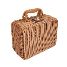 Wicker Picnic Basket, Decorative Prop Suitcase Vintage Storage Hamper Makeup Organizer, Picnic Accessories, for Travel Camping(22x17x11cm)