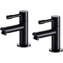 SWHY Professional Basin Pillar Taps Pair Black Twin Bathroom Sink Mixer Taps Monobloc Matte Black Brass Cloakroom Fauc