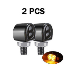 (Black) 8mm Mini Led Motorcycle Turn Signal Indicator Blinker Lights Amber Flashing Light Flasher Universal For Cafe Racer Bobber 12v