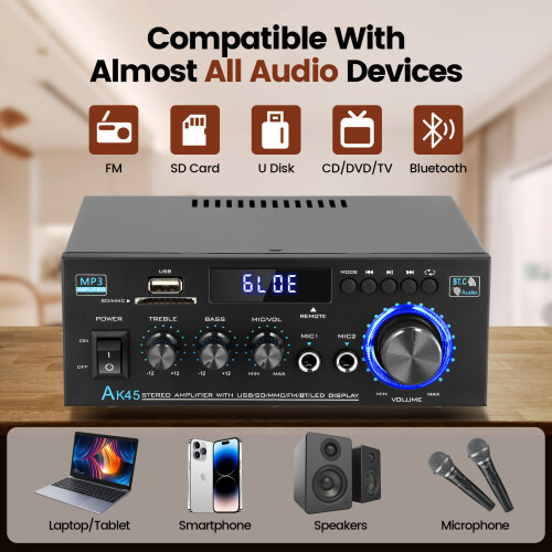 Stereo Audio Amplifier, Bluetooth 2.0 Amplifier HiFi 1