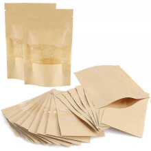 50pcs Kraft Paper Bags Self-sealing Stand Up Pouch Kraft Zip Lock Stand Up Bags with Window 5.5x3.5 Inch