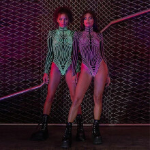 (M, Green) Uv Reactive Neon Bodysuit - Ideal For Halloween Christmas Parties