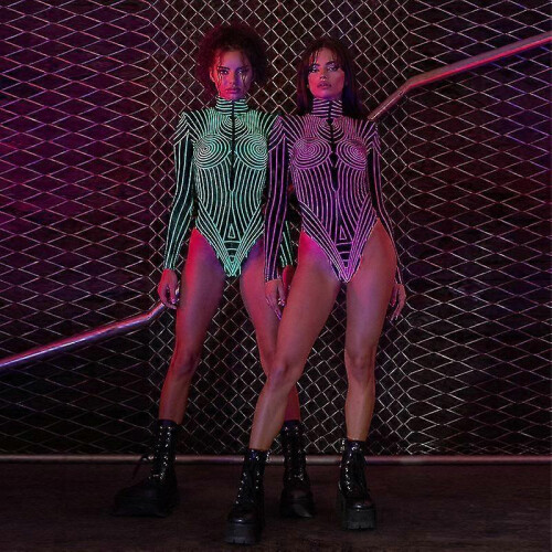 (M,Green)Uv Reactive Neon Bodysuit - Ideal For Halloween Christmas Parties