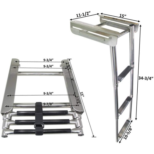 Boat Stainless Steel 3 Step Telescopic Ladder Over Platform 1