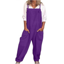 (S, Purple) Womens Overalls Casual Loose Dungarees Romper Baggy Playsuit Cotton And Linen Jumpsuit-Good