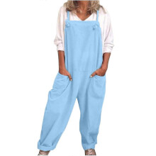 (XXXL, Light Blue) Womens Overalls Casual Loose Dungarees Romper Baggy Playsuit Cotton And Linen Jumpsuit-Good
