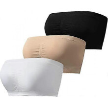 (2XL, skin tone-white-black) 3pcs Women's Padded Bandeau Bra, Strapless Removable Pads Tube Tops Bra, Women Bandeau Bra Padded Strapless Bralette Bra
