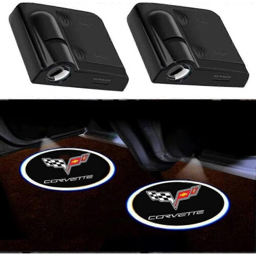 2 Pcs Fit Chevy Corvette Car Door Light Logo Ghost Shadow Lights Welcome Lamp