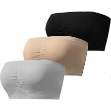 (5XL, black-gray-skin tone) 3pcs Women's Padded Bandeau Bra, Strapless Removable Pads Tube Tops Bra, Women Bandeau Bra Padded Strapless Bralette Bra