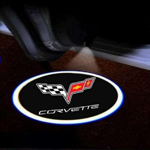 2 Pcs Fit Chevy Corvette Car Door Light Logo Ghost Shadow Lights Welcome Lamp 1