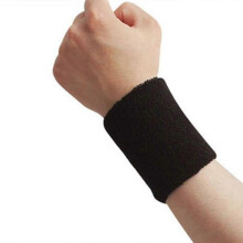 (Black) 2pcs Hand Band Sweat Wrist Support Brace Wraps Guards Gym Volleyball Basketball Cotton Wristbands Sport Sweatband Sports Safety