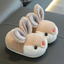 (24-25, Coffee) Kids Bunny Slippers Winter Plush Slippers Non Slip Warm Sandals For Children