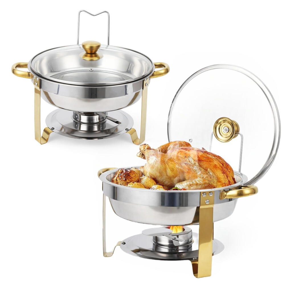 Chafing Dish Buffet Set 2 Pack, 5QT Food Servers and Warmers Stainless Steel Round Chafing Dishes