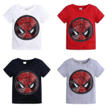 (100 Fit Kids 90cm, White) Boys Summer Casual T Shirt Top Sequins Changing Picture Spiderman To Captain America