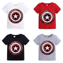 (140 Fit Kids 125cm, Red) Boys Summer Casual T Shirt Top Sequins Changing Picture Spiderman To Captain America