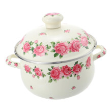 Retro Pattern Stockpot Double Handle Soup Pot Decorative Cookware for Stewing Porridge Noodles Energy Saving Heat Retention Kitchen Essential