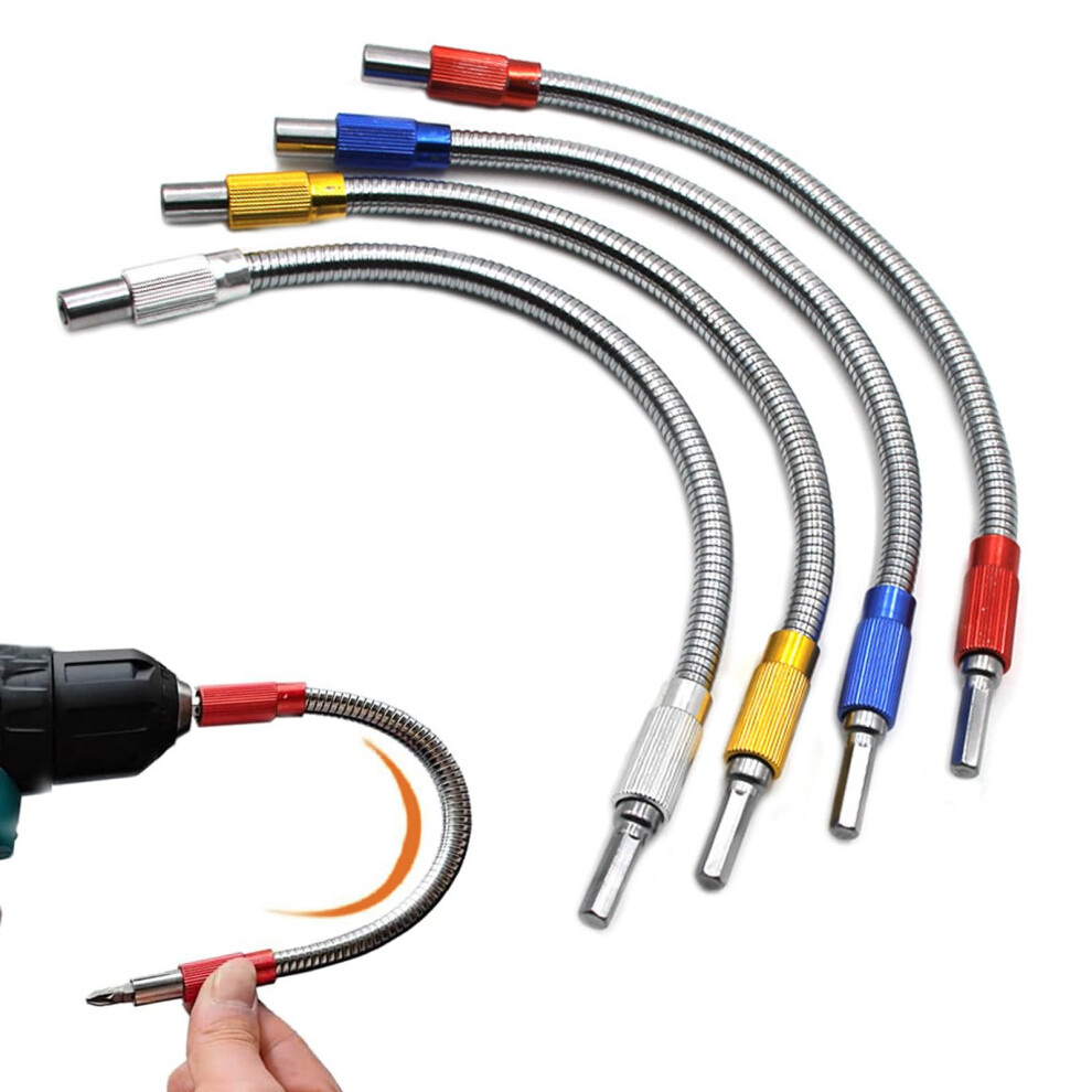 Hexagonal Shank Metal Flex Universal Extension Bit Holder, Flexible Drill Bit Extension, 11.8' Flexible Shaft Extension Bits 1/4 Hex Shank (2Pcs,Red) 6493810842641