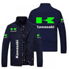 (xxL, Navy Blue) 2023 Spring And Autumn Men's Casual Kawasaki Men's Charge Clothes Polyester Jacket Retro Locomotive Windproof Fashion Motorcycle