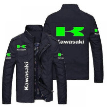 (5xL, Black) 2023 Spring And Autumn Men's Casual Kawasaki Men's Charge Clothes Polyester Jacket Retro Locomotive Windproof Fashion Motorcycle