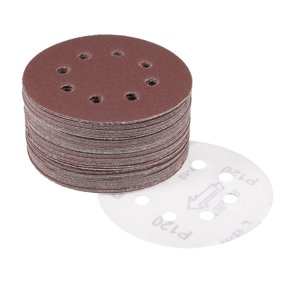 50Pcs 5 Inch 8 Hole Hook And Loop Sanding Disc 120 Grit Flocking Sandpaper Random Orbital Sander Paper 6493810907159