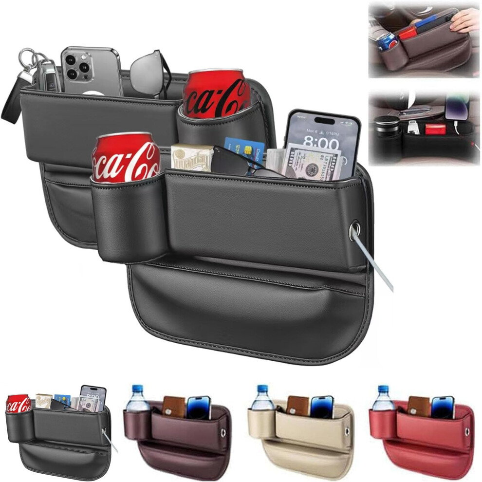 2 Pack Car Leather Cup Holder Gap Bag, Car Seat Gap Filler Organizer With Cup Holder And Charging Hole 689788536125