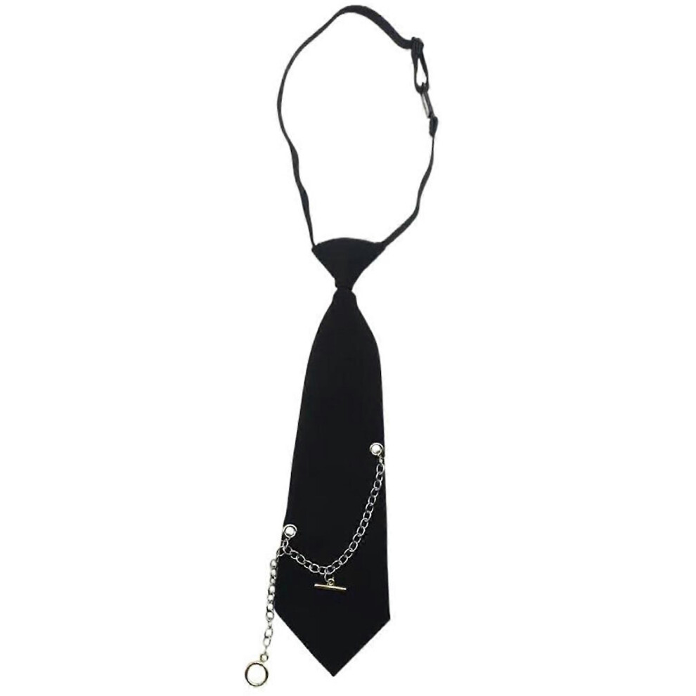 (As Show, One Size) Japanese Punk Necktie With Metal Chain Neck Tie Student Uniform Adjustable Pre Tied Neck Tie Shirt Collar Neckwear Black