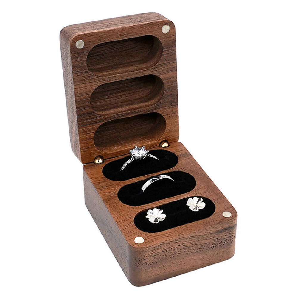 (Red, One size) Handcrafted Walnut Wood Ring Organizer Practical Wedding Rings Holder Case Elegant Storage Box for Wedding Bands  Black