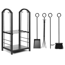 Hysache Firewood Rack with 4 Fireplace Tools, Firewood Log Holder for Indoor/Outdoor (Black)