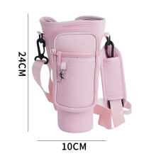 (pink) 40oz Water Bottle Holder Pouch for Stanley Adjustable Shoulder Strap Carrier Bag