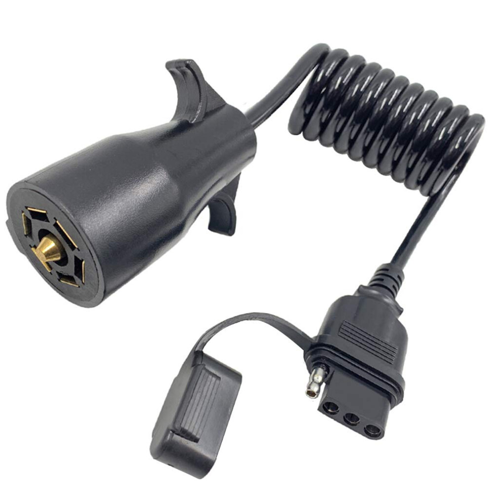 Rv Blade 7 Way Round To 4 Way Flat Coiled Wiring Cable Trailer Connector Adapter 689788537795