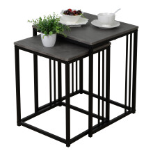 Set of 2 Nesting Table Living Room Side Tables Stone Effect Top