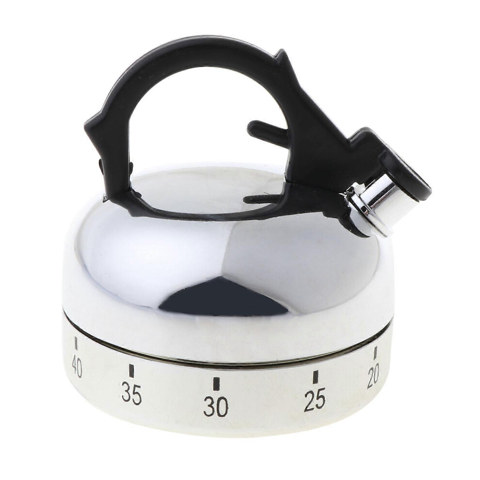 (As Show, One Size) 60 Minute Counting Teapot Shaped Kitchen Cooking Alarm Clock Timer Mechanical Silver
