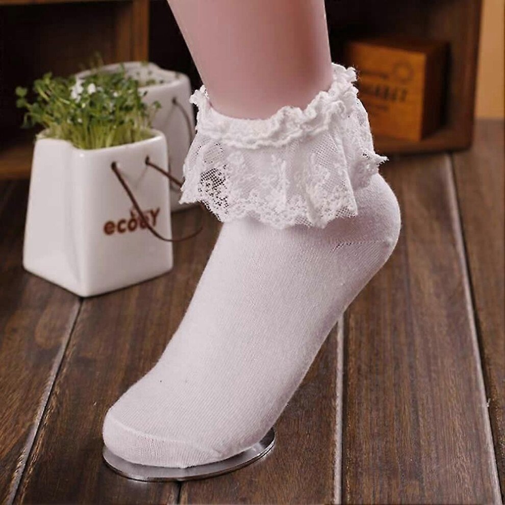 (As Show, One Size) Princess Girl Cute Sweet Women Ladies Vintage Lace Ruffle Frilly Ankle Socks New Gold