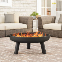 Fire Pit 27.5Inch Outdoor Wood Burning Firepit with Handles and Cover Outdoor Fire Pits for Backyard, Deck, or Patio by (Black)