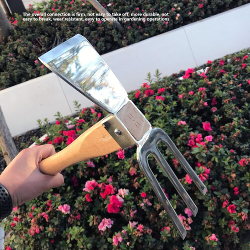 Stainless Steel Garden Hoe Rake Hand Tool, Simple Practical Fine Workmanship Beech Handle Small Hoe Gardening Tool for Weeding, Digging, Seeding 1