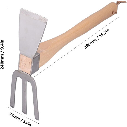 Stainless Steel Garden Hoe Rake Hand Tool, Simple Practical Fine Workmanship Beech Handle Small Hoe Gardening Tool for Weeding, Digging, Seeding 2