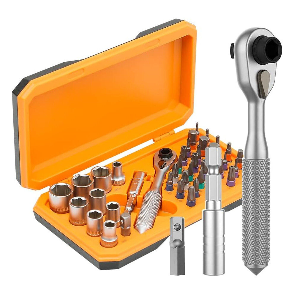 Screwdriver Kit 42 In 1 Ratchet Torque Wrench Magnetic Drive Set With Flexible Shaft Extension Rod For Furniture, Bicycle, Computer Repair, Diy 8784498837356