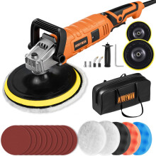1200W 7 Inch/6 Inch Car Polisher Set, 7 Variable Speed 600-3000 RPM, Detachable Handle for Car, Boat Sanding, Polishing, Waxing