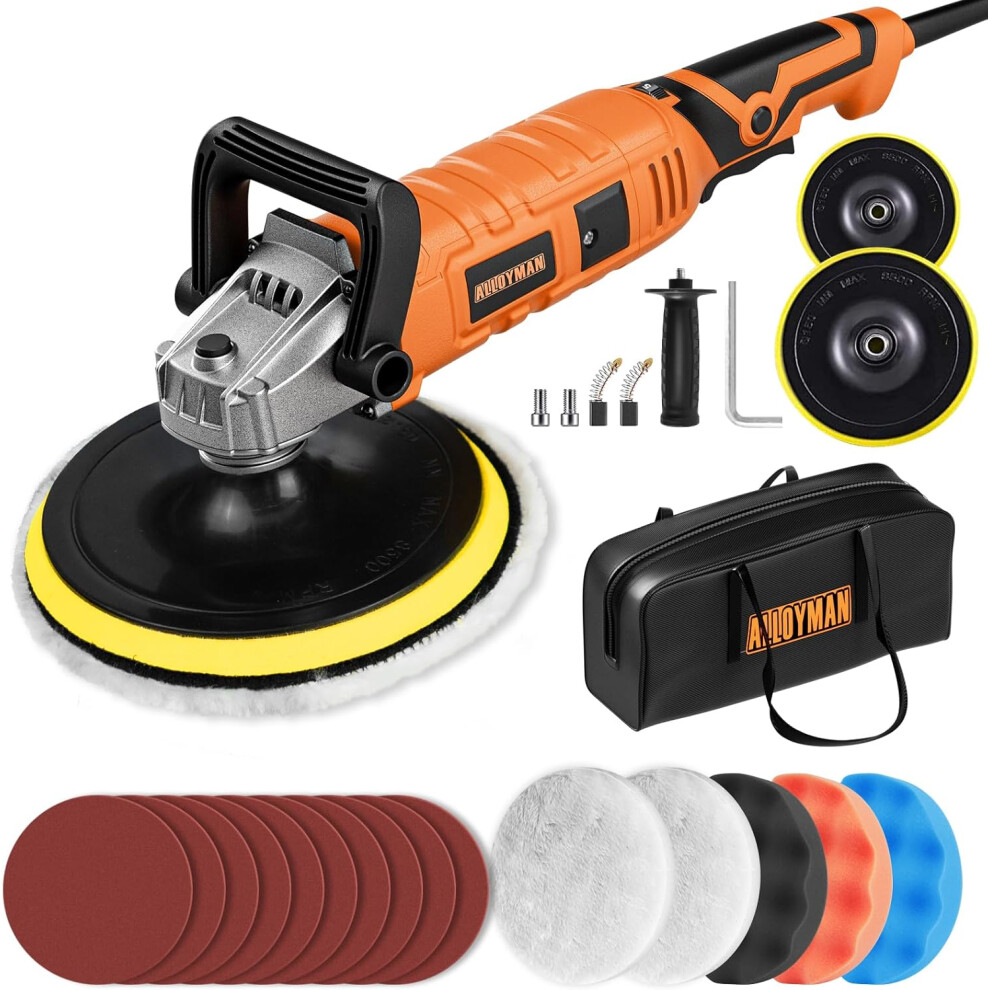 1200W 7 Inch/6 Inch Car Polisher Set, 7 Variable Speed 600-3000 Rpm, Detachable Handle For Car, Boat Sanding, Polishing, Waxing 8784498837165