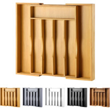 Expandable Bamboo Kitchen Drawer Organizer for Cutlery and Utensils, Adjustable Bamboo Wood Cutlery Tray for Flatware and Silverware (Natural)