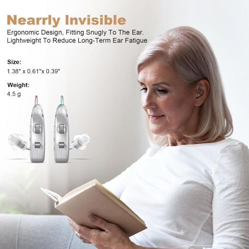 Easy to Operate Hearing Aid for Elderly, One Touch Adjustment, Built-in Noise Reduction, Rechargeable (Silver) 2