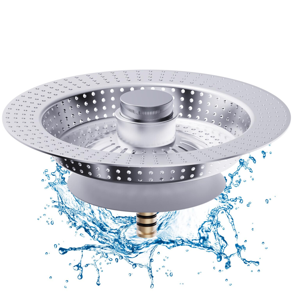 Kitchen Sink Drain Strainer And Stopper Combo, 3 In 1 Stainless Steel Popup For Standard Dra 6493810779848